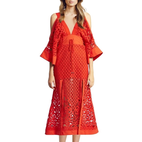 ALICE MCCALL Break Love Red Lace Cold Shoulder Midi Dress - Picture 8 of 16